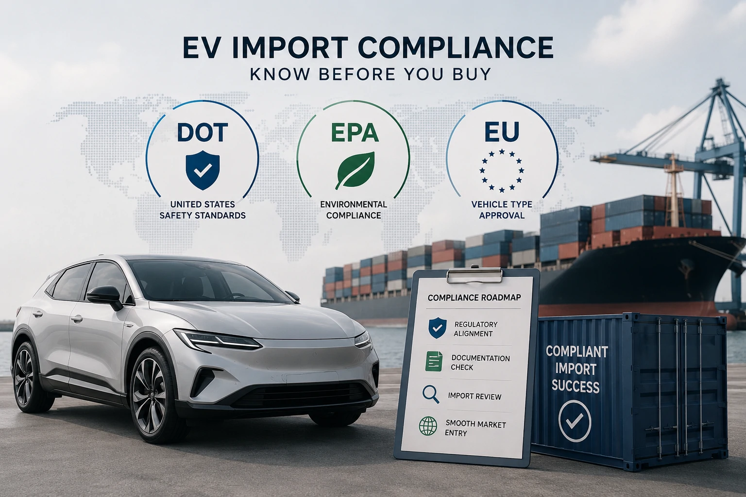 DOT, EPA, na EU Ibipimo: Ibyo abatumiza EV bagomba kumenya mbere yo kugura